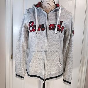 Canadiana Full Zip Hoodie Sweatshirt Canada Text Gray Women's Size S NWOT